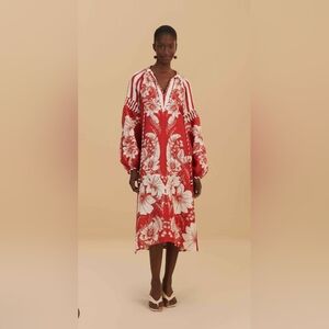 FARM Rio Red and White Floral Midi Dress